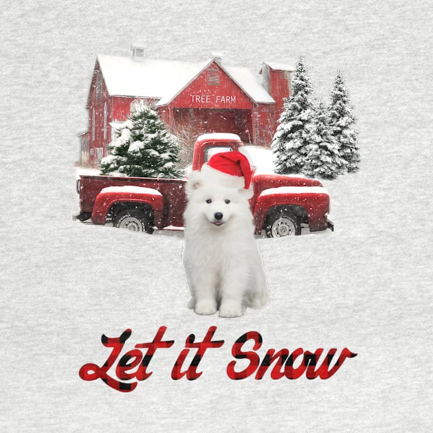 Samoyed Dog Let It Snow Tree Farm Red Truck Christmas by Tagliarini Kristi